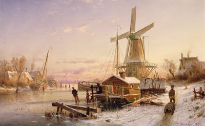 Winterszene mit einer Windmühle, 1892 von Johannes Bartolomaus Duntze